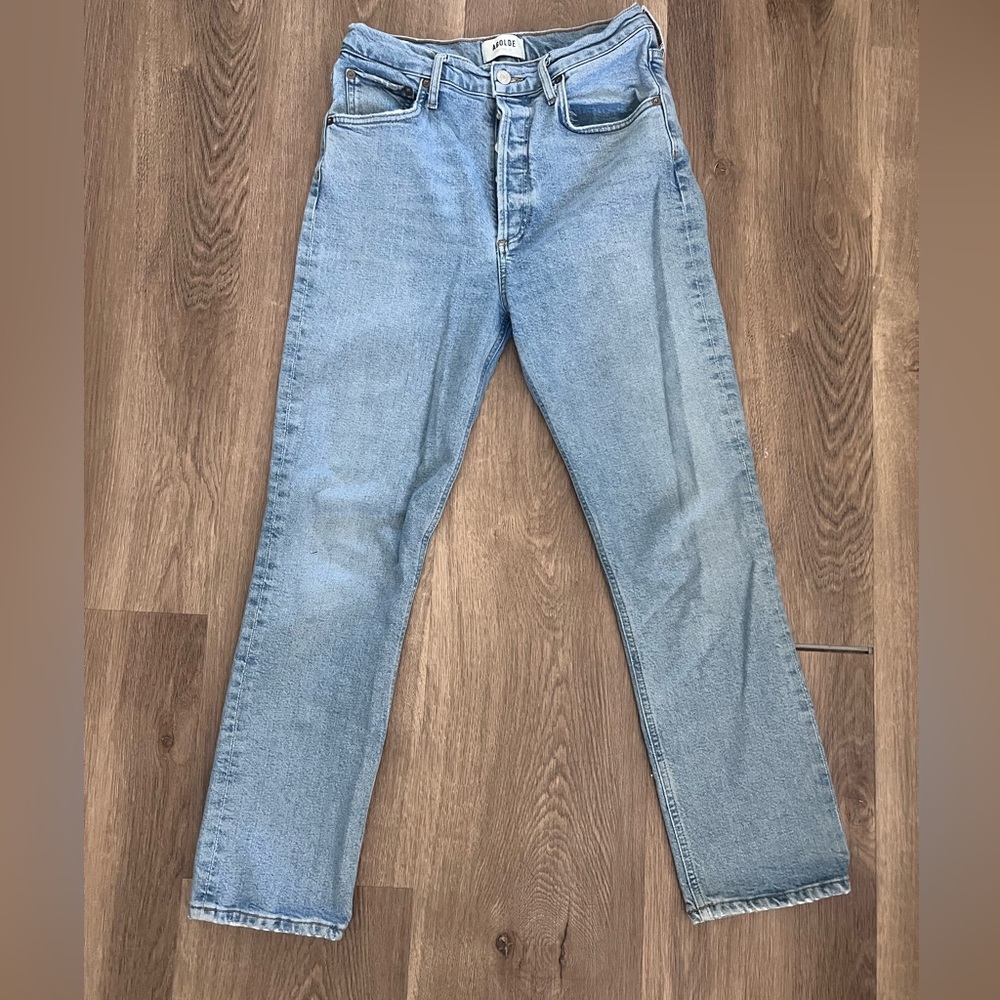 Agolde Light Blue Denim Straight Fit Jeans - Picture 3 of 12